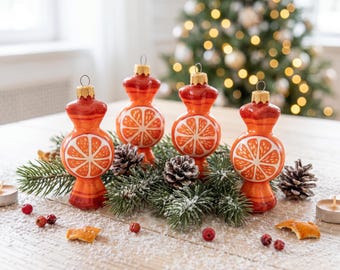 Adorno de cristal con forma de caramelo naranja, decoración navideña dulce pintada a mano, adorno navideño con forma de piruleta.