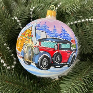 Retro car Christmas ornament, Hand painted glass Christmas ornaments, Collectible Bauble, Christmas Gift