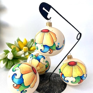 Fairy Flowers glass Christmas ornament, Set of 4 flower balls, hand painted Xmas tree hanging decoration, hand blown