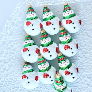 Hand-Painted Snowman Christmas Ornament: Green Cap Glass Bauble