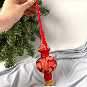 Red Christmas glass topper, Chistmas decoration, Handmade tree topper, Christmas gift, Holyday decor