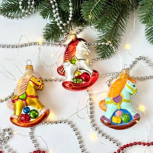 Glass Rocking Horse Ornament, Vintage Style Christmas Tree Decor