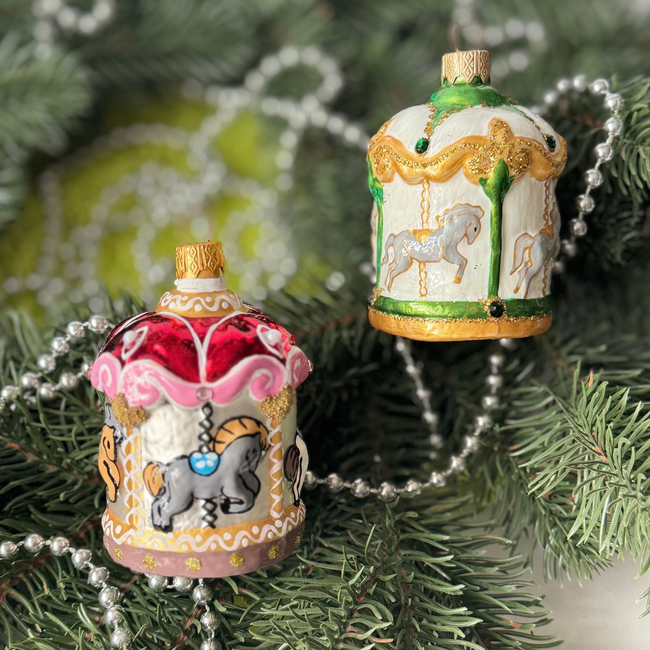 Carousel Glass Christmas Ornament, Merry-go-round Hand Painted