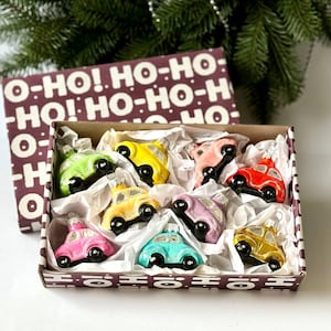 Set of 9 colorful Car glass ornaments, Hand Blown Glass Christmas ornaments, Collectible Bauble, Christmas Gift
