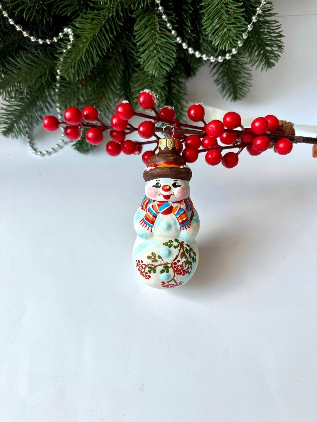 Glass Snowman Christmas Ornament, Hand Painted Collectible Bauble, Xmas ...