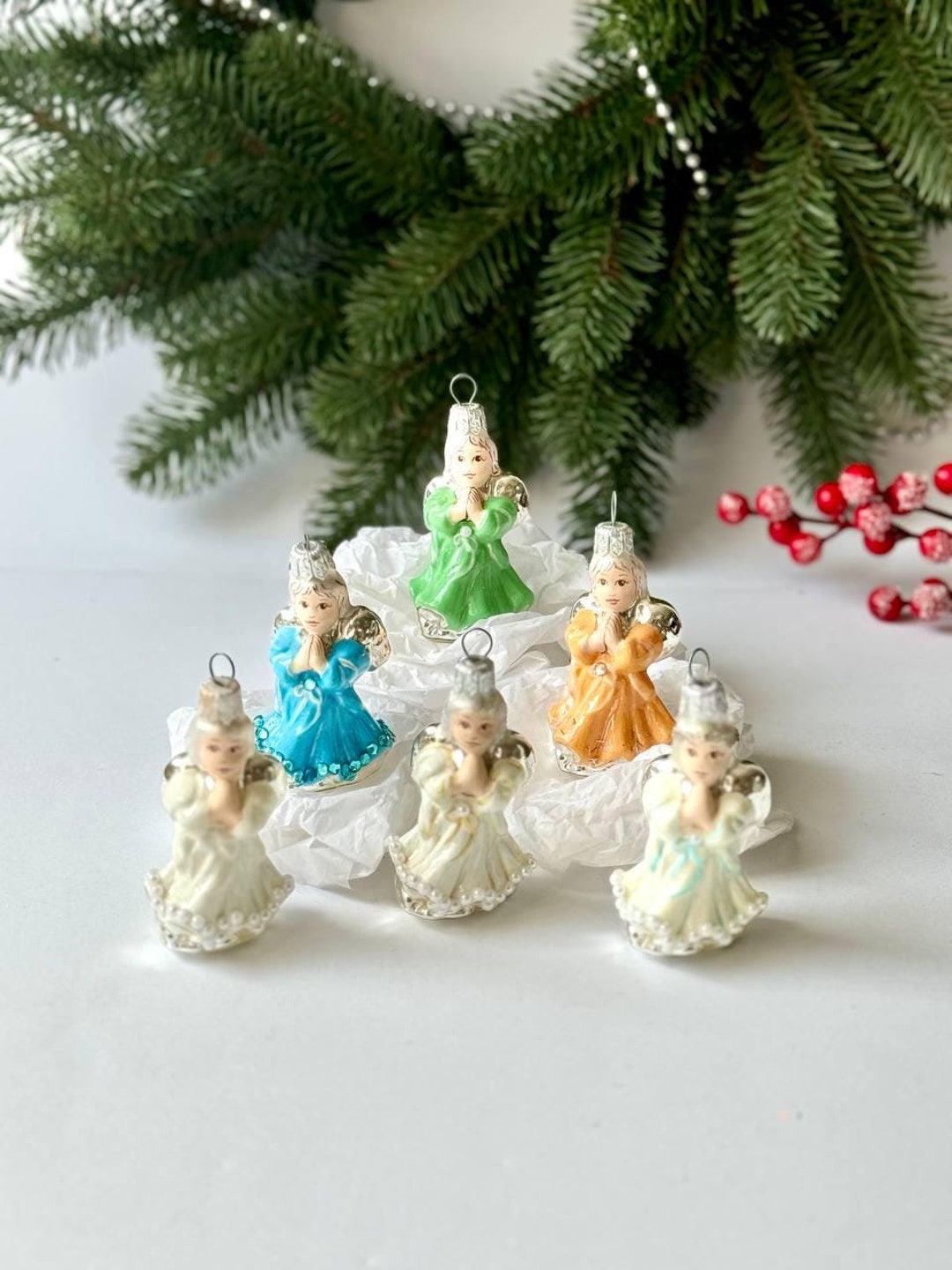 Angel Christmas Glass Ornament, Blown Glass Christmas, Hand Painted ...