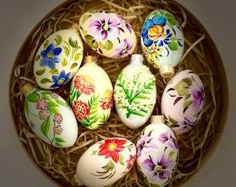 Adornos de huevo de Pascua con flores, adornos de vidrio con flores pintados a mano, decoración de Pascua, huevo de Pysanka, regalo de Pascua