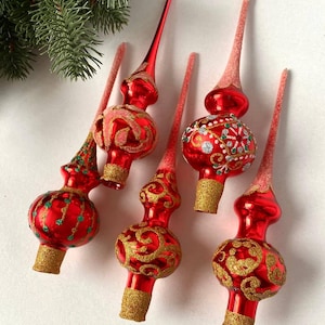 Christmas glass tree topper, Red & Gold Xmas top, Christmas decoration, Holiday decor, Gifts ideas