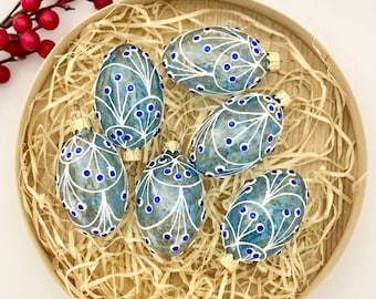 Ornements peints à la main d'oeufs bleus de Pâques, décoration d'oeufs de Pâques, décoration de Pâques, décoration suspendue d'arbre de Pâques, décoration de printemps pour la maison
