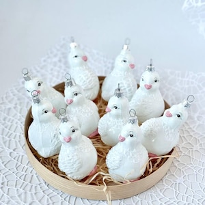 White dove Christmas glass 0rnament, Set of Christmas ornaments, Hand painted Xmas bauble, Collectible Bauble, Christmas Gift