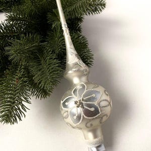 Silver Christmas glass topper, Christmas glass ornament, Handmade winter decoration, Xmas gift idea