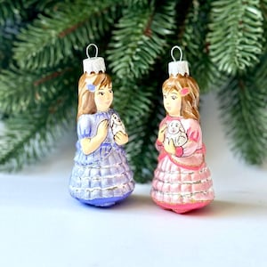 Hand-Blown Glass Christmas Ornament: Mashenka Blue Pink Angel