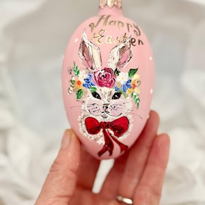 Easter glass tree ornament, bunny egg hand painted ornament, Easter Gift, Easter rustic Decoration, spring home decor