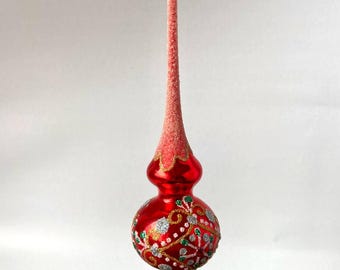 Punta Per Albero Di Natale Glitterata Rossa - Decorazione Per Cima Albero, Stella In Materiale Resistente
