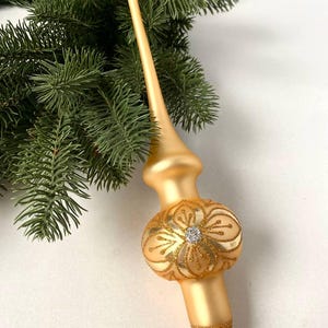 Golden Christmas glass topper, Winter Holiday Ornament, Glitter Xmas decoration, Christmas spire