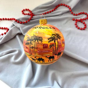 Morocco Christmas Ornament – Hand Painted Glass Bauble, Moroccan Travel Keepsake, Marrakesh Inspired Holiday Decoration, Exotic Travel Gift