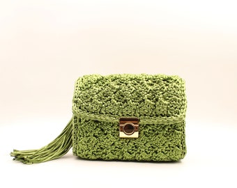 Luxury Clutch Bag, Olive Green Bag, Fashion Clutch, Luxury Shoulder Bag, Crochet Crossbody Purse, Party Shoulder Bag, Crochet Boho Bag