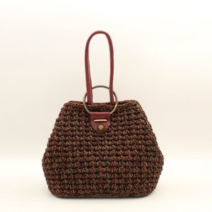 Crochet Hand Purse, Leather Knot Bag, Crochet Top Handle Bag, One Handle Bag, Crochet Clutch Bag, Mini Wrist Bag, Handmade Bag, Crochet Tote