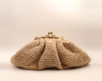 Handmade Jute Crochet Clutch Bag, Summer Fashion Handbag