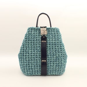 Blaue Häkeltasche, Häkeln Umhängetasche, Blaue Häkeln Handtasche, Blauer Leder Rucksack, Blaue Schultertasche, Lederhandtasche, Blaue Häkeltasche
