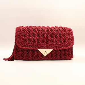 Cartera de lujo, bolso de moda, cartera de crochet roja, bolso de boda, bolso cruzado burdeos, bolso de hombro rojo, bolso de moda, cartera burdeos
