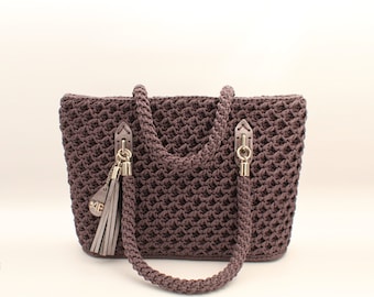 Gray Shoulder Bag, Crochet Handbag, Gray Crochet Shoulder Bag, Crochet Handmade Purse, Crochet Tote, Shoulder Purse, Gray Crochet Purse