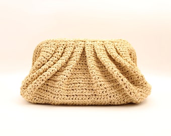 Raffia Summer Handbag, Tan Straw Cloud Bag, Woven Small Bag for women