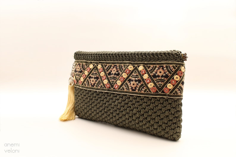 Broderad virkad kuvertväska, etnisk boho-handväska, handgjord bild 3
