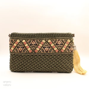 Broderad virkad kuvertväska, etnisk boho-handväska, handgjord bild 5