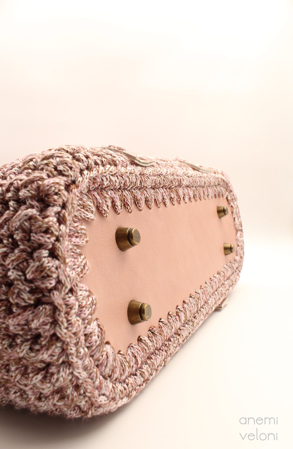 Pink Crochet Shoulder Bag With Leather Fashion Bag Pink Tote Etsy UK
