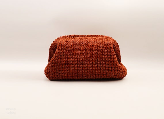Cinnamon Crochet Clutch Bag, Cloud Pouch Bag, Designer Fashion