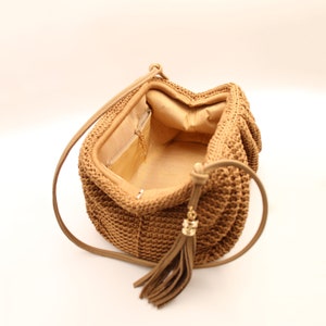 Camel Pouch Bag, Summer Crochet Handbag, Luxury Woven Handbag, Camel Shoulder Bag for Women, Summer Ladies Handbag image 8