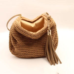 Camel Pouch Bag, Summer Crochet Handbag, Luxury Woven Handbag, Camel Shoulder Bag for Women, Summer Ladies Handbag image 7