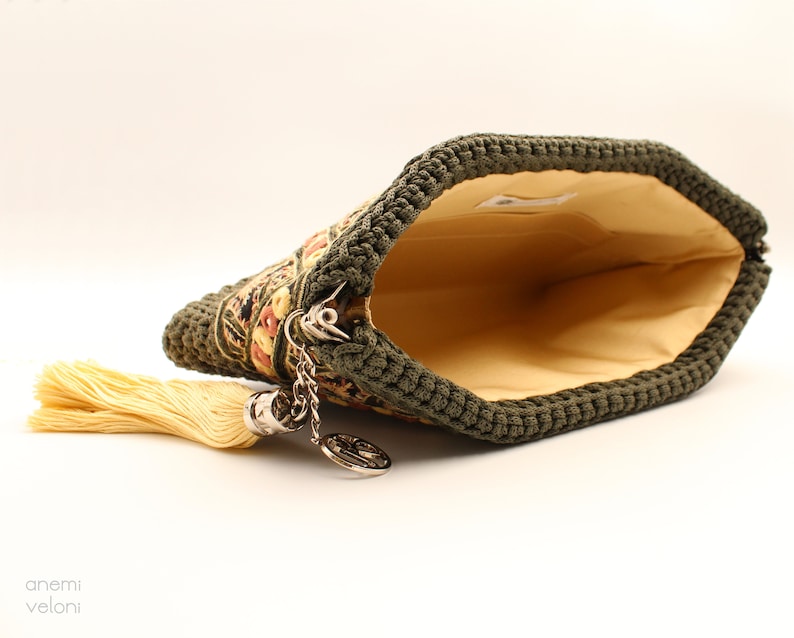 Broderad virkad kuvertväska, etnisk boho-handväska, handgjord bild 9