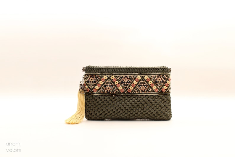 Broderad virkad kuvertväska, etnisk boho-handväska, handgjord bild 1