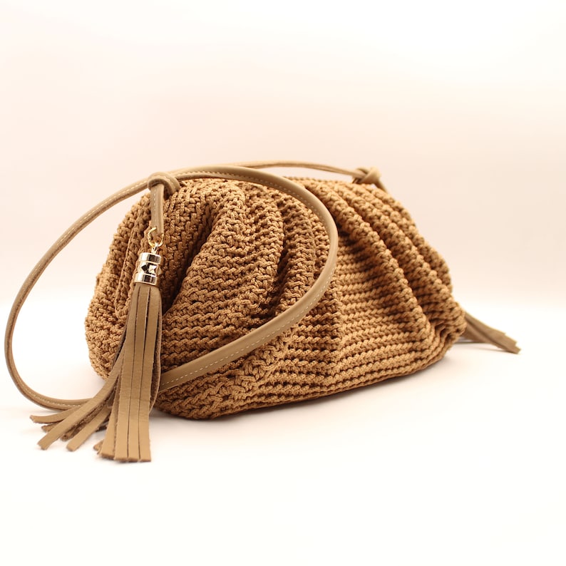 Camel Pouch Bag, Summer Crochet Handbag, Luxury Woven Handbag, Camel Shoulder Bag for Women, Summer Ladies Handbag image 2