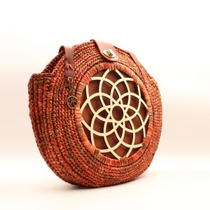 Bolso de rafia redondo de crochet, bolso de paja, bolso de verano, bolso de verano, bolso de madera de crochet, bolso de lujo, bolso de hombro de crochet, bolso de cuero de crochet