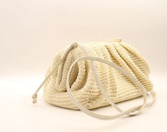 Handmade Crochet Off-White Cloud Dumpling Clutch - Summer Fashion Bag with Luxury Style