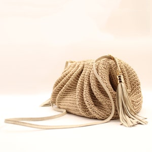 Camel Pouch Bag, Summer Crochet Handbag, Luxury Woven Handbag, Camel Shoulder Bag for Women, Summer Ladies Handbag Beige