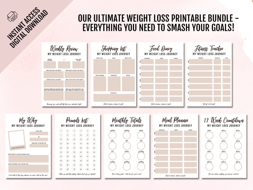Printable Digital Weight Loss Printable Bundle. Weight Loss Chart ...