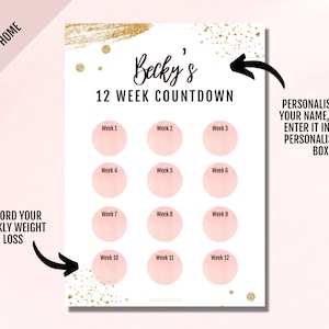 Personalised Personalisable Name 12 Week Weight Loss Countdown Tracker Motivational Printable Tool For Wall/Planner A4 For SW, WW, Noom