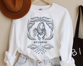 Scorpio Sweatshirt Vintage Zodiac Astrology Crewneck Shirts for men women Zodiac Sign Horoscope Gifts Retro Scorpio Birthday Sweater