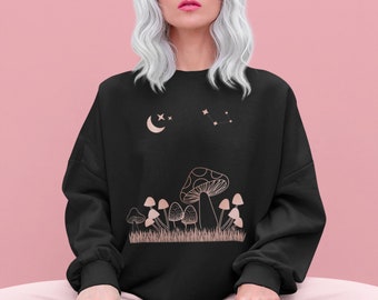 Mushroom Cottagecore Sweatshirt for Women Celestial Moon Stars Sweater Fairycore Goblincore Cottage core Shirt Botanical Bohemian clothing