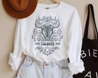 Taurus Sweatshirt Vintage Zodiac Astrology Crewneck Shirts for men women Zodiac Sign Horoscope Gifts Retro Taurus Birthday Sweater