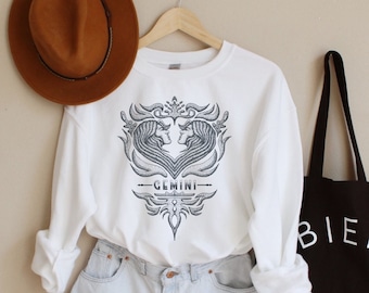 Gemini Sweatshirt Vintage Zodiac Astrology Crewneck Shirts for men women Zodiac Sign Horoscope Gifts Retro Gemini Birthday Sweater