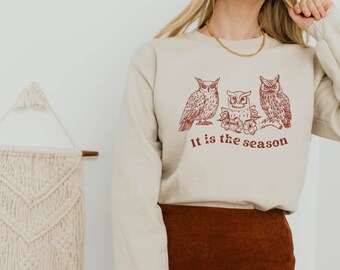 OWL sweatshirt, Cute spooky sweatshirt Witch Long Sleeve, Halloween Pullover Sweater, Plus Size, Fall Autumn OWL Sweater,Spooky Season