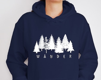 Wander Pine Tree Hoodie Nature Sweatshirt Adventure Hiking Sweater Forest Outdoor PNW Hoodie Camping Outfit Glamping Backpacking Explore