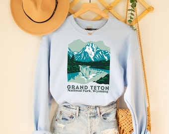 Grand Teton Sweatshirt Grand Teton National Park Shirt Jackson Hole Wyoming Vacation Beige Crewneck Road Trip Shirt Hiking Gift