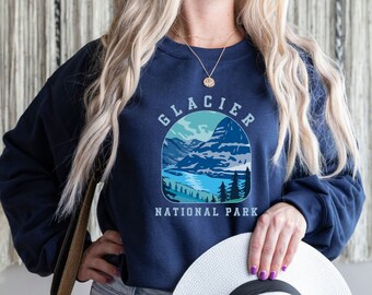 Glacier National Park Navy Sweatshirt Glacier Vintage WPA Retro Pullover Montana Vacation Crewneck Road Trip Shirt Hiking Gift for her him