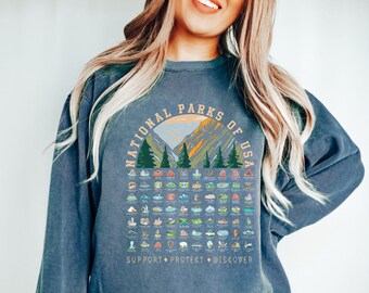 National Parks Crewneck Sweatshirt Comfort Colors National Park camping shirt gifts Camper Hiker gift for him Traveler Explorer Shirt